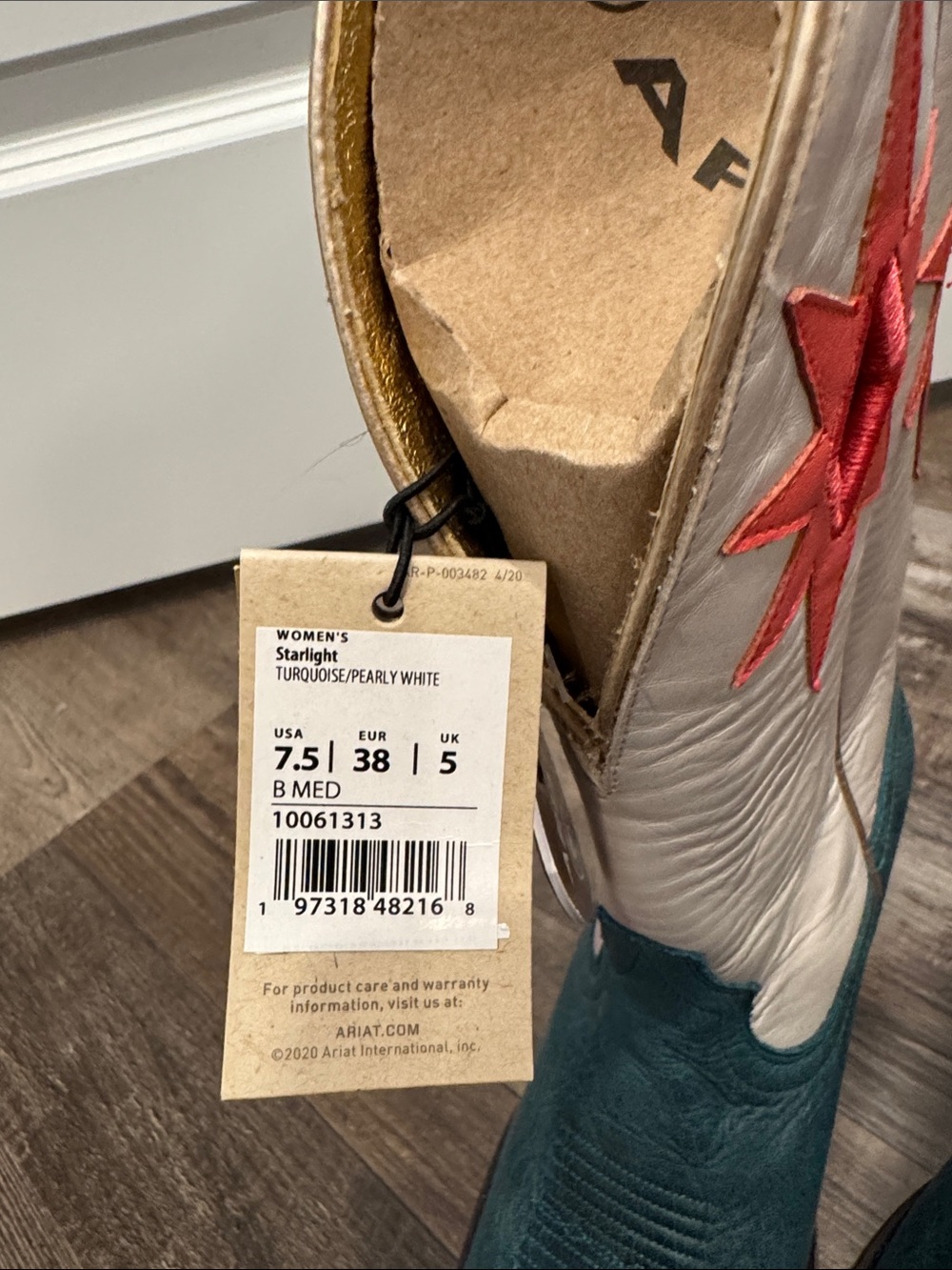 Ariat Teal, White & Pink Star Western Boots - Picture 4 of 4